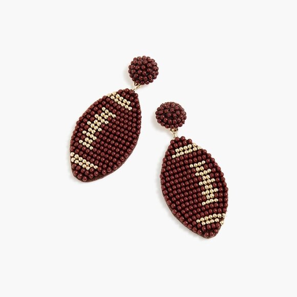 NEW! J CREW BEADED FOOTBALL EARRINGS - Picture 3 of 3